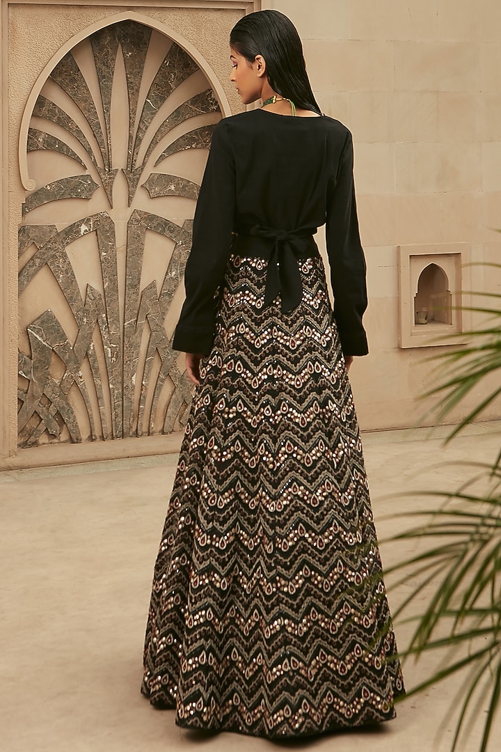 Black Hand Embroidered Organza Skirt Set by Ridhima Bhasin at Pernia's Pop Up Shop