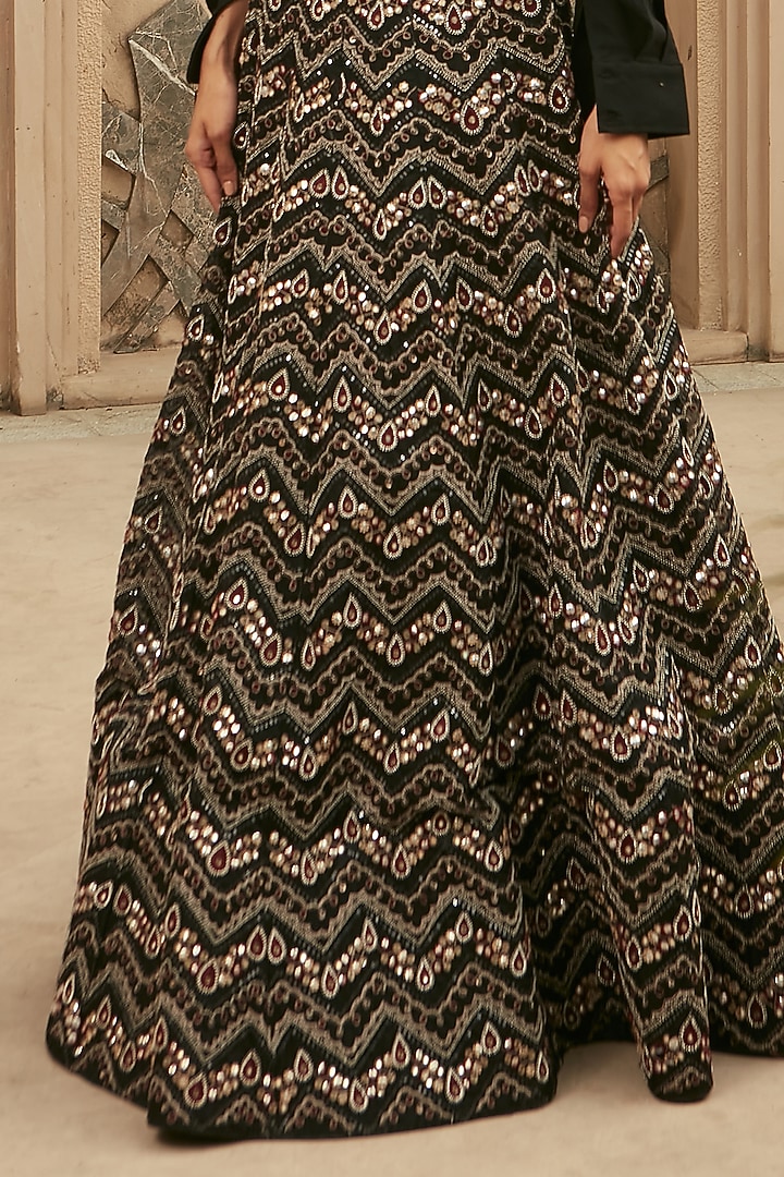 Black Hand Embroidered Organza Skirt Set by Ridhima Bhasin at Pernia's Pop Up Shop