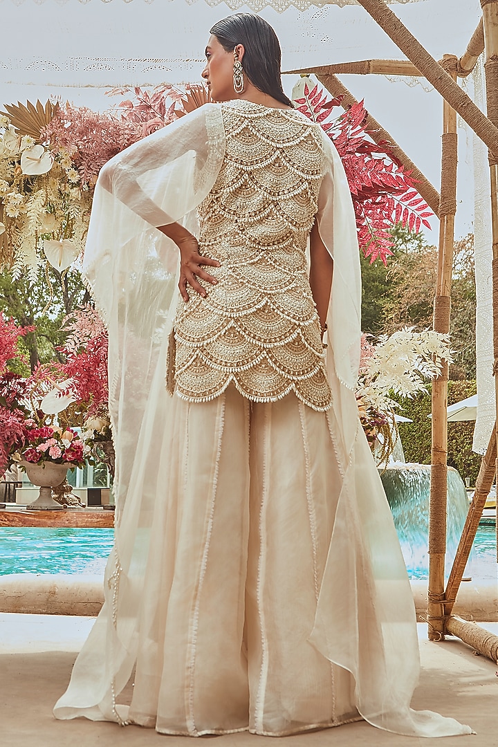 Pink Drop Pearl Embroidered Bridal Sharara Set by Ridhima Bhasin at Pernia's Pop Up Shop