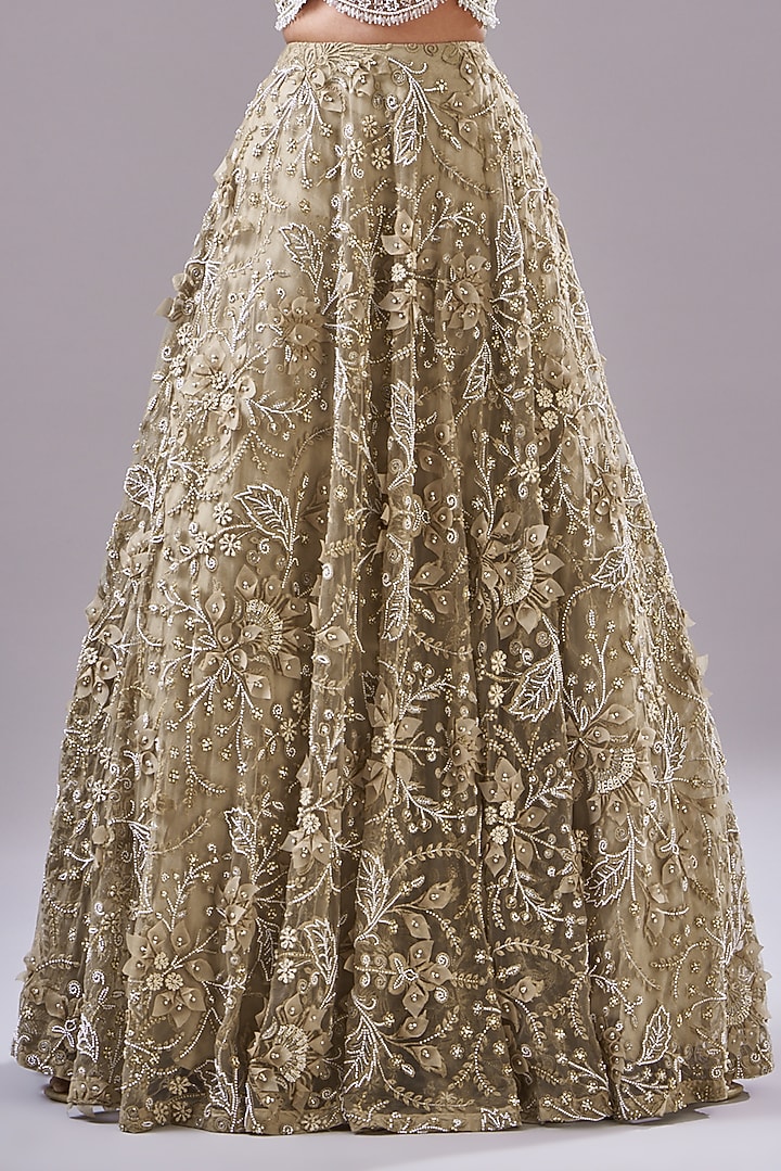 Beige Organza Embroidered Jacket Bridal Lehenga Set by Ridhima Bhasin at Pernia's Pop Up Shop
