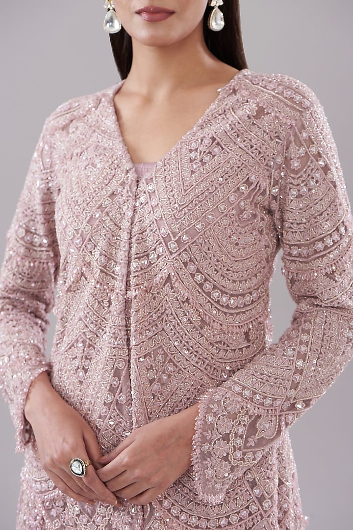 Light Pink Organza Embroidered Bridal Sharara Set by Ridhima Bhasin at Pernia's Pop Up Shop