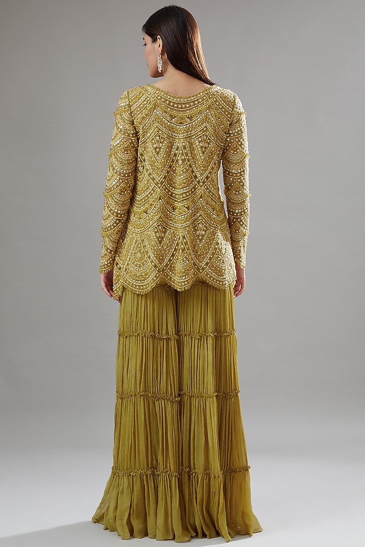 Mustard Tulle & Crepe Bridal Sharara Set by Ridhima Bhasin at Pernia's Pop Up Shop