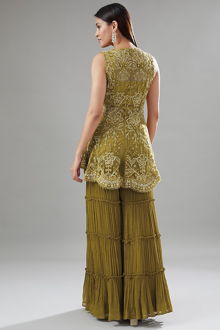 Mustard Tulle & Crepe Bridal Sharara Set by Ridhima Bhasin at Pernia's Pop Up Shop