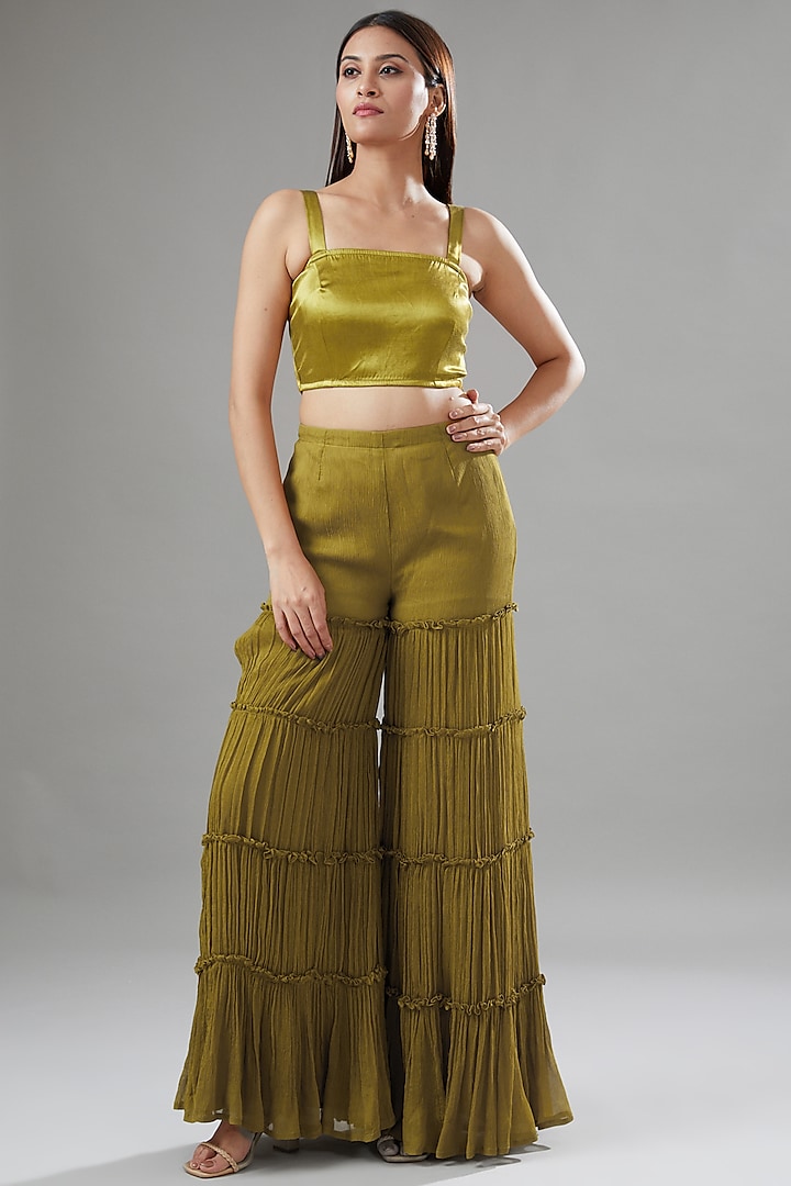 Mustard Tulle & Crepe Bridal Sharara Set by Ridhima Bhasin at Pernia's Pop Up Shop