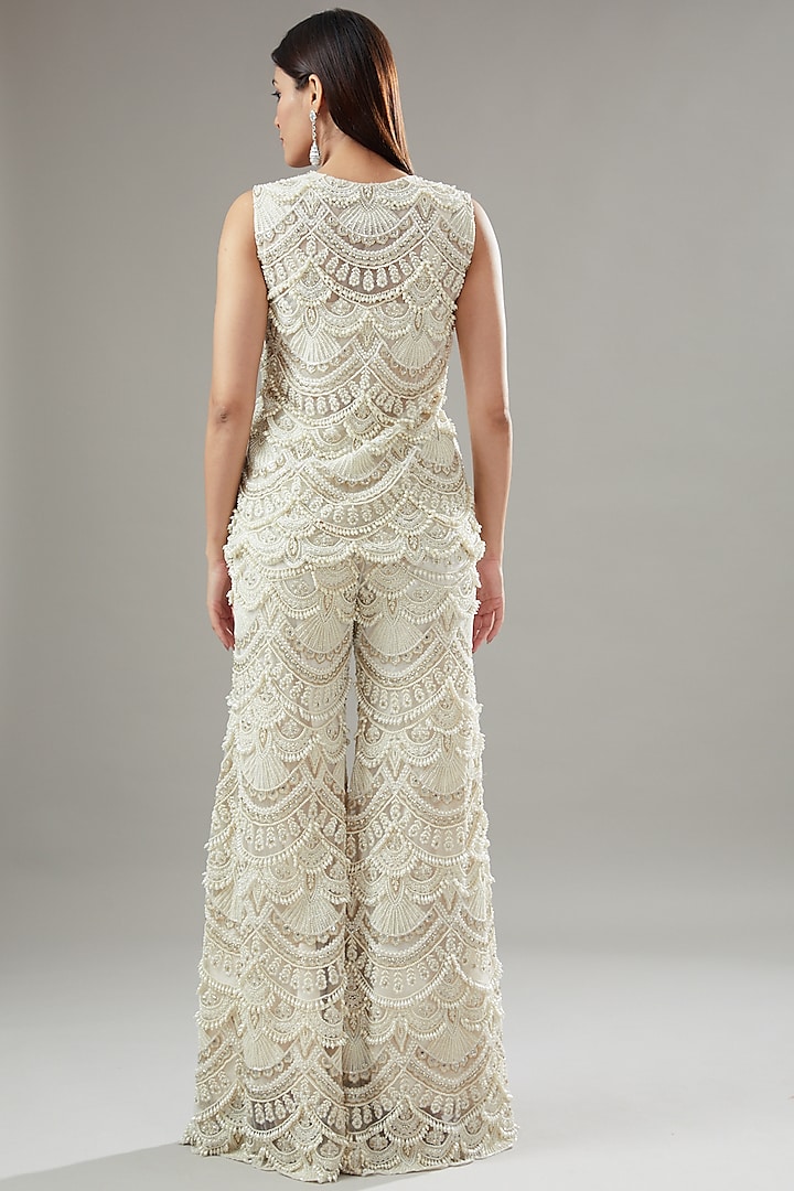 White Organza Embroidered Bridal Sharara Set by Ridhima Bhasin at Pernia's Pop Up Shop