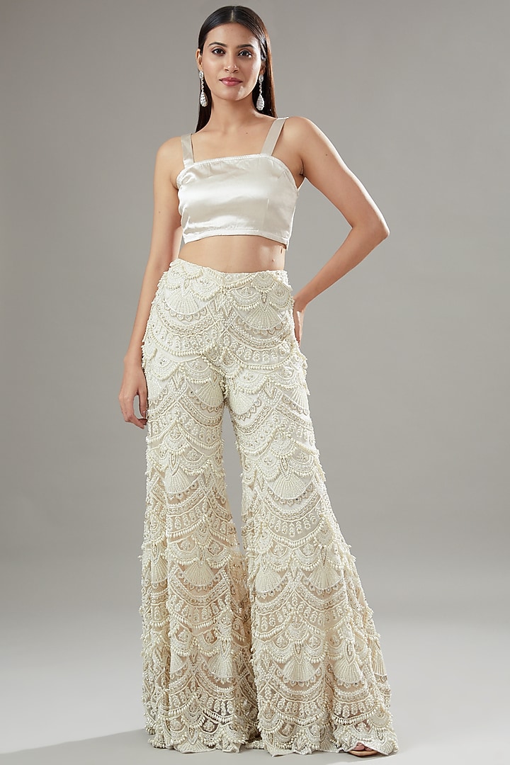 White Organza Embroidered Bridal Sharara Set by Ridhima Bhasin at Pernia's Pop Up Shop