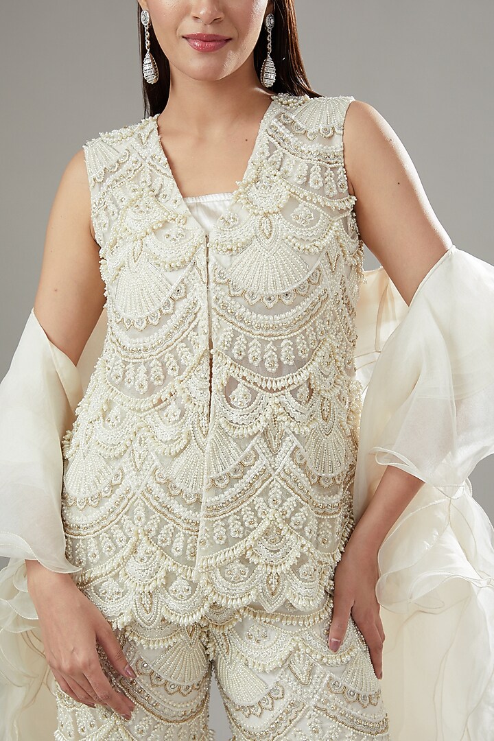 White Organza Embroidered Bridal Sharara Set by Ridhima Bhasin at Pernia's Pop Up Shop