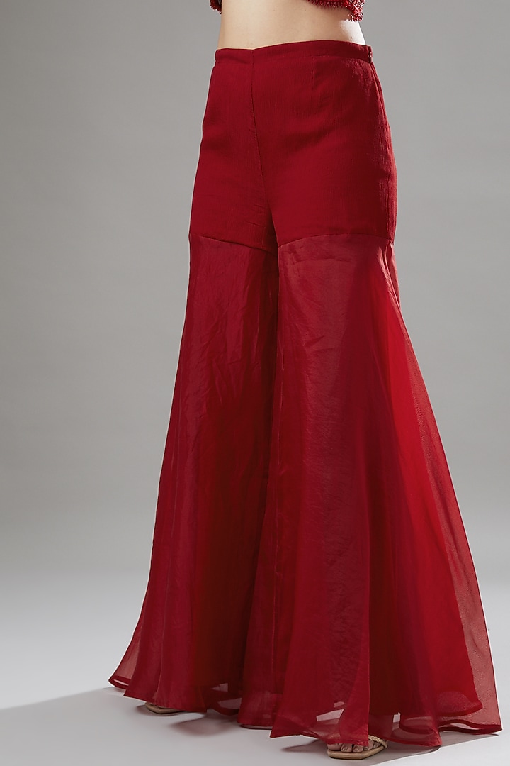 Red Tulle & Organza Sharara Wedding Saree Set by Ridhima Bhasin at Pernia's Pop Up Shop