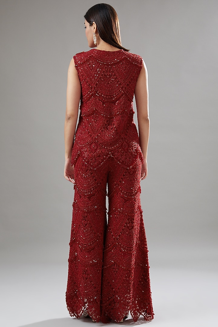 Red Organza Embroidered Bridal Sharara Set by Ridhima Bhasin at Pernia's Pop Up Shop