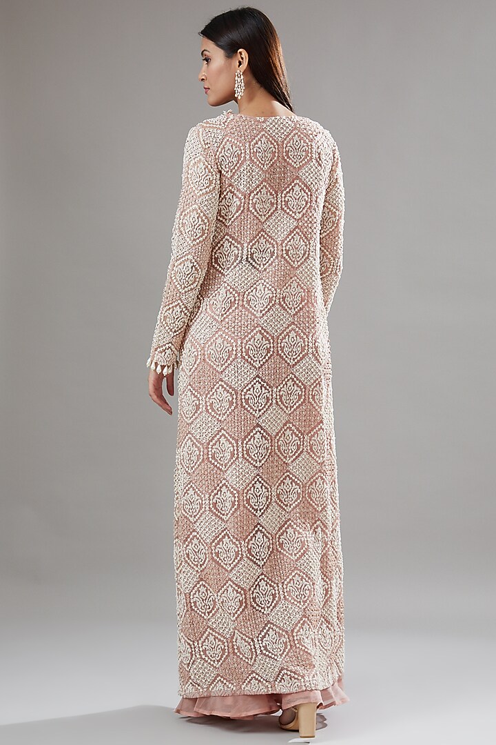Pink Organza Embroidered Jacket Set by Ridhima Bhasin at Pernia's Pop Up Shop