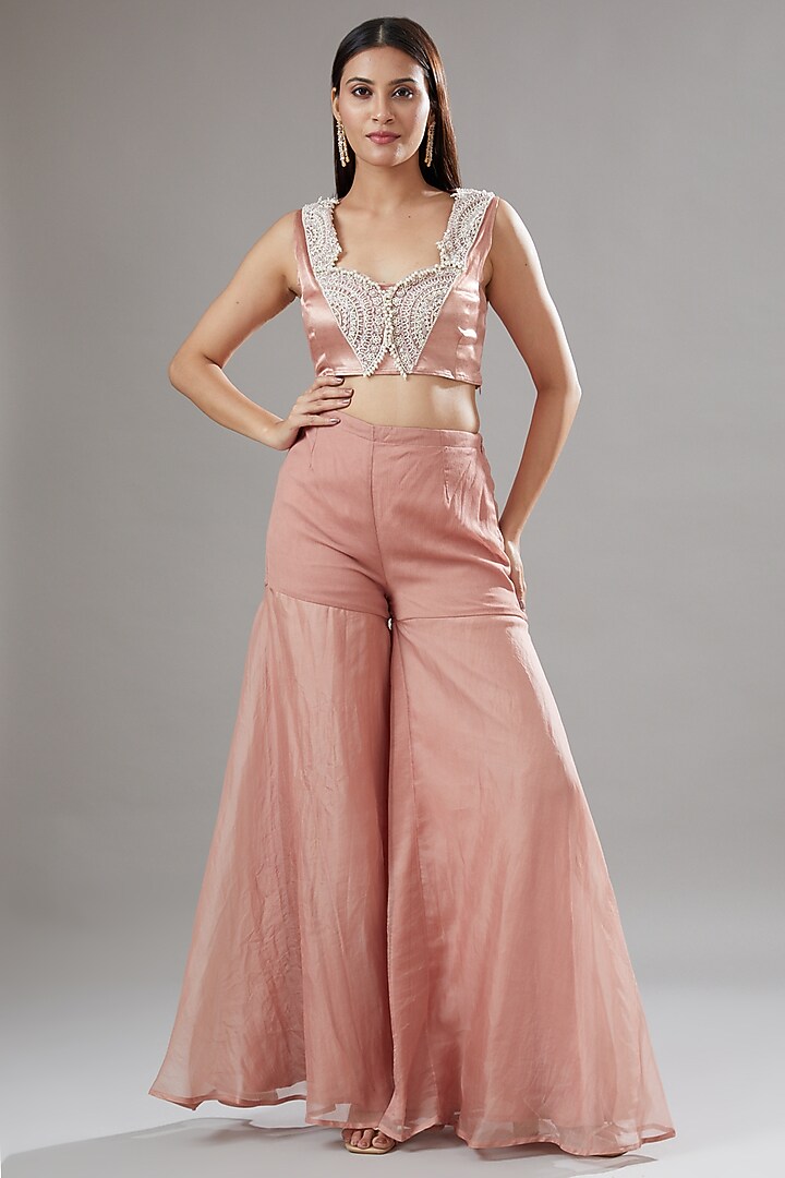 Pink Organza Embroidered Jacket Set by Ridhima Bhasin at Pernia's Pop Up Shop
