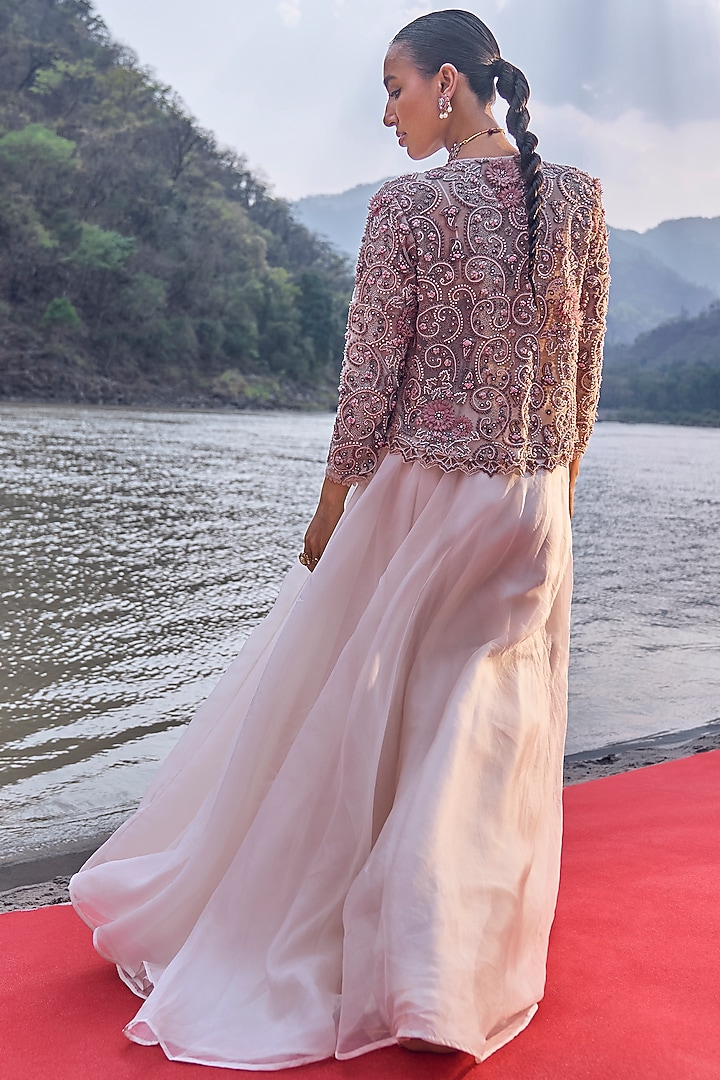Ivory Organza & Net Jacket Wedding Lehenga Set by Ridhima Bhasin at Pernia's Pop Up Shop