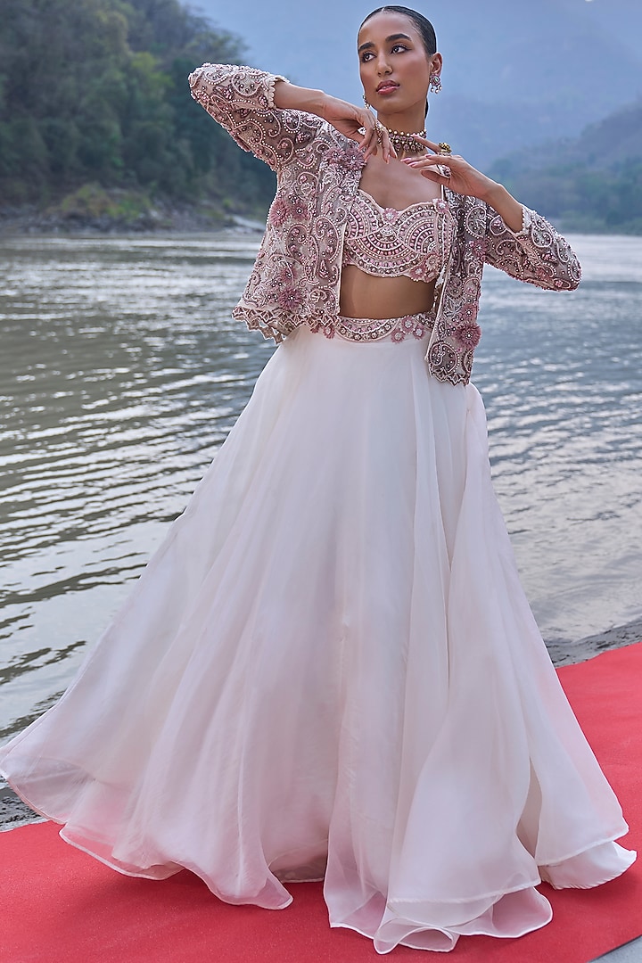 Ivory Organza & Net Jacket Wedding Lehenga Set by Ridhima Bhasin at Pernia's Pop Up Shop