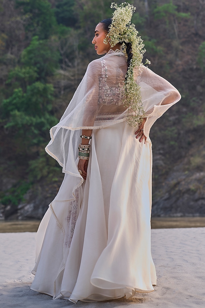 Ivory Organza Wedding Lehenga Set by Ridhima Bhasin at Pernia's Pop Up Shop