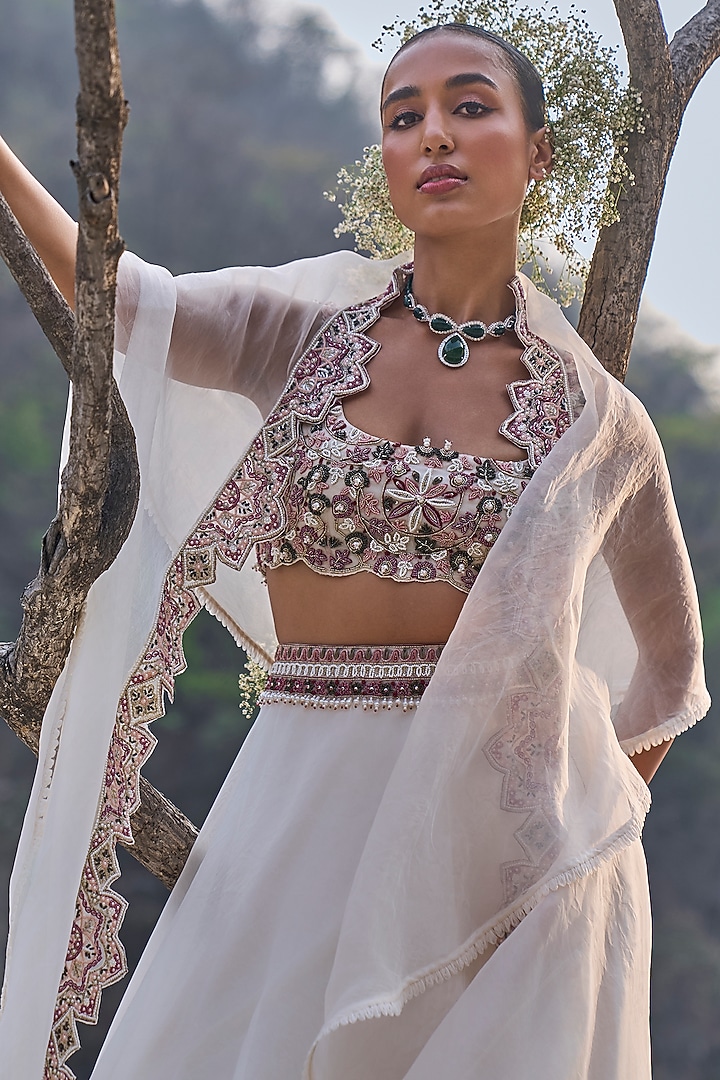 Ivory Organza Wedding Lehenga Set by Ridhima Bhasin at Pernia's Pop Up Shop