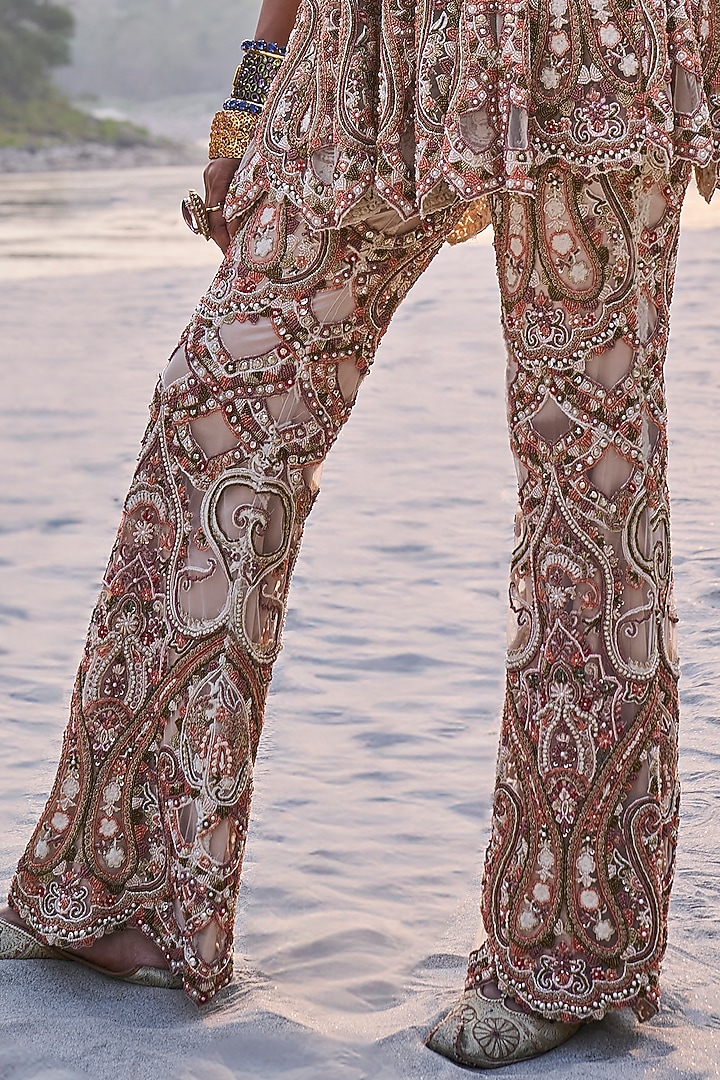 Ivory Net Hand & Machine Embroidered Bridal Sharara Set by Ridhima Bhasin at Pernia's Pop Up Shop