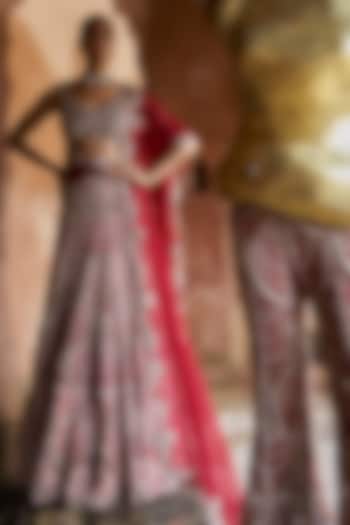 Crimson Red Net Embroidered Bridal Lehenga Set by Ridhima Bhasin at Pernia's Pop Up Shop