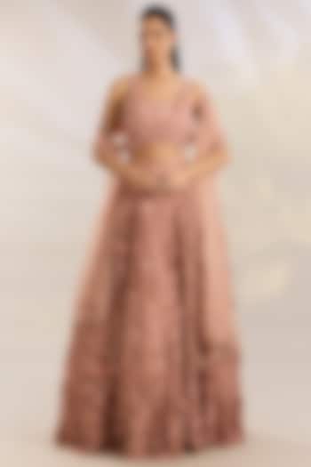 Blush Pink Net & Organza Embroidered Bridal Lehenga Set by Ridhima Bhasin at Pernia's Pop Up Shop