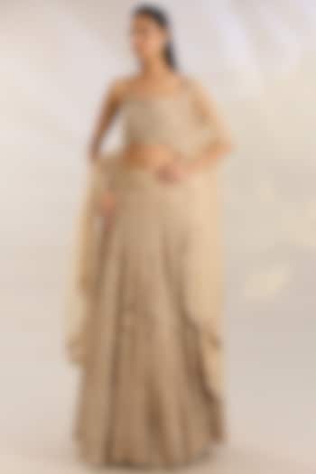 Beige Net & Organza Embroidered Bridal Lehenga Set by Ridhima Bhasin at Pernia's Pop Up Shop