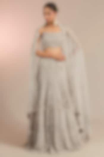 Silver Net & Organza Bridal Lehenga Set by Ridhima Bhasin at Pernia's Pop Up Shop