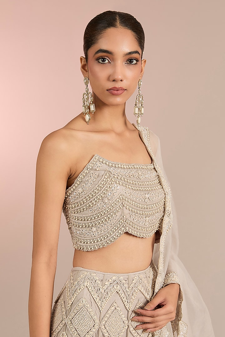 Silver Net & Organza Bridal Lehenga Set by Ridhima Bhasin at Pernia's Pop Up Shop