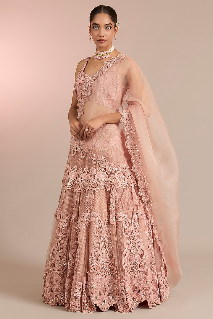 Blush Pink Net & Organza Bridal Lehenga Set by Ridhima Bhasin at Pernia's Pop Up Shop