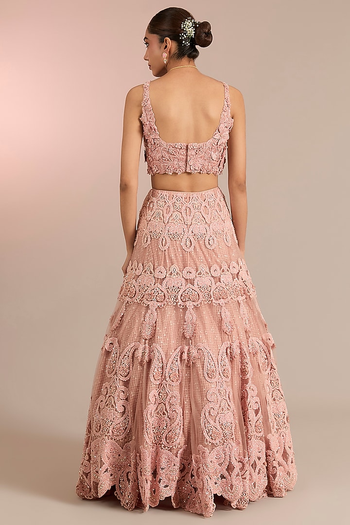 Blush Pink Net & Organza Bridal Lehenga Set by Ridhima Bhasin at Pernia's Pop Up Shop