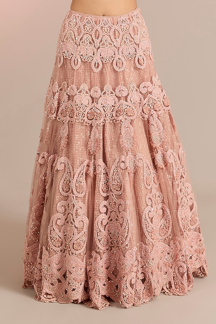 Blush Pink Net & Organza Bridal Lehenga Set by Ridhima Bhasin at Pernia's Pop Up Shop