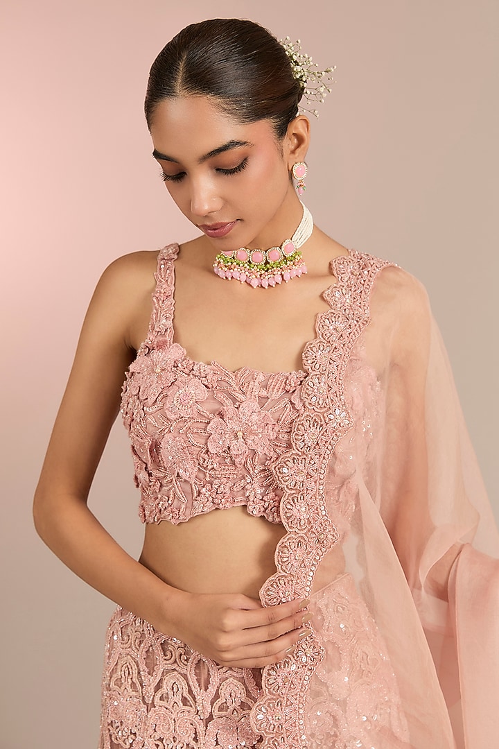 Blush Pink Net & Organza Bridal Lehenga Set by Ridhima Bhasin at Pernia's Pop Up Shop