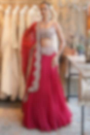Red Organza Embellished Wedding Lehenga Set by Ridhima Bhasin at Pernia's Pop Up Shop