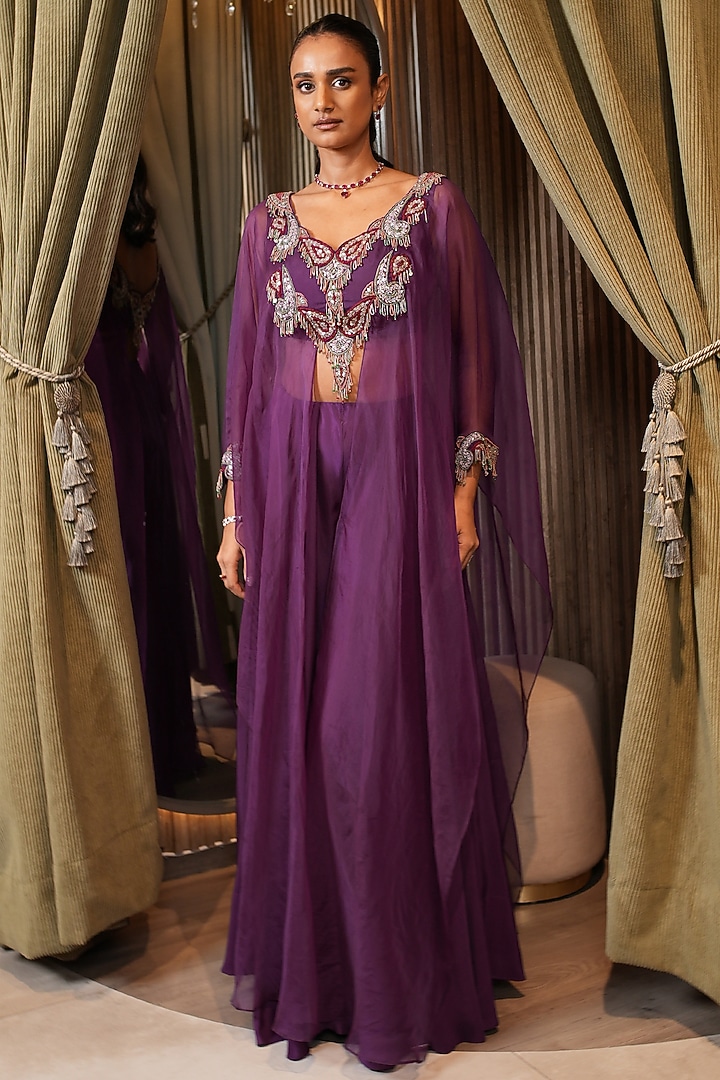 Purple Organza Embellished Kurta Set by Ridhima Bhasin at Pernia's Pop Up Shop
