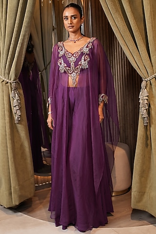 Purple Organza Embellished Kurta Set by Ridhima Bhasin