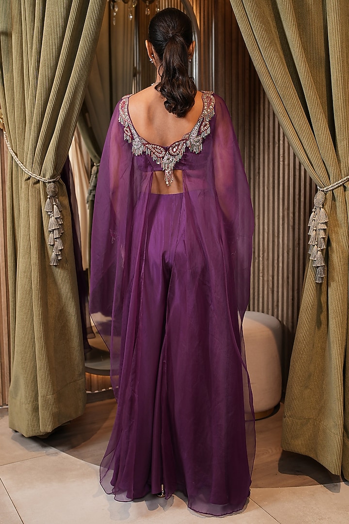 Purple Organza Embellished Kurta Set by Ridhima Bhasin at Pernia's Pop Up Shop
