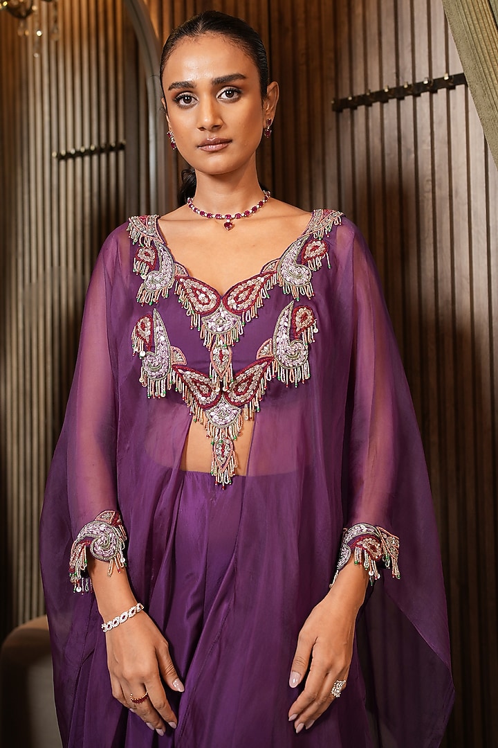 Purple Organza Embellished Kurta Set by Ridhima Bhasin at Pernia's Pop Up Shop