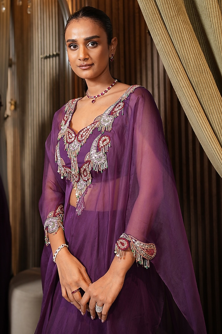 Purple Organza Embellished Kurta Set by Ridhima Bhasin at Pernia's Pop Up Shop