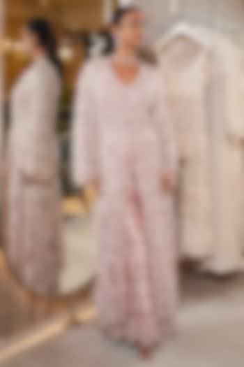 Blush Pink Raw Silk Pearl Embellished Kurta Set by Ridhima Bhasin at Pernia's Pop Up Shop