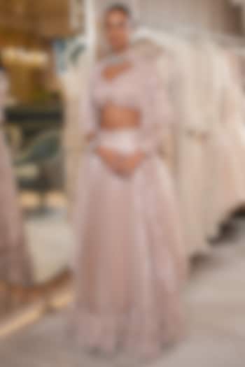Blush Pink Tissue Foil Embellished Bridal Lehenga Set by Ridhima Bhasin at Pernia's Pop Up Shop