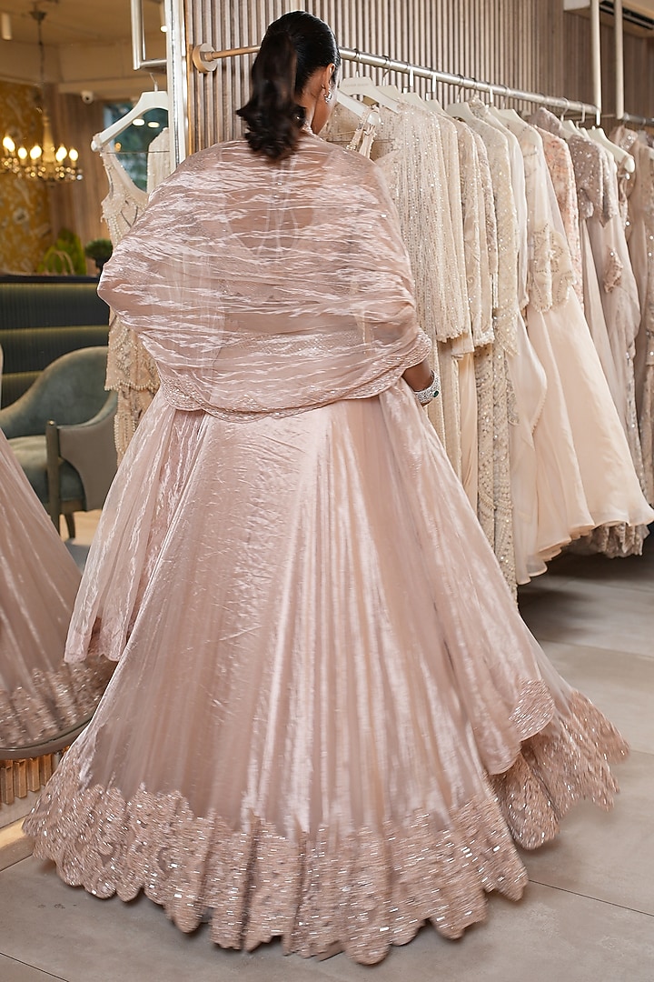 Blush Pink Tissue Foil Embellished Bridal Lehenga Set by Ridhima Bhasin at Pernia's Pop Up Shop