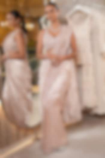 Blush Pink Tissue Organza Foil Reception Saree Set by Ridhima Bhasin at Pernia's Pop Up Shop