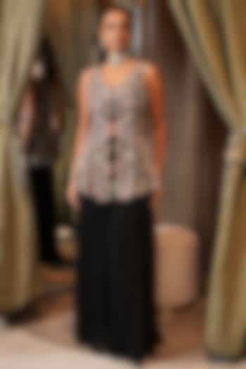 Black Organza & Chiffon Embellished Bridal Sharara Set by Ridhima Bhasin at Pernia's Pop Up Shop