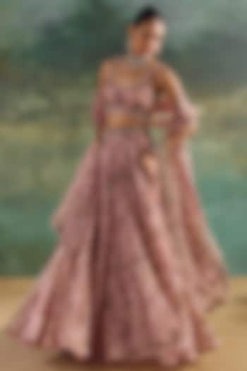 Petal Pink Silk Organza Printed Bridal Lehenga Set by Ridhima Bhasin at Pernia's Pop Up Shop