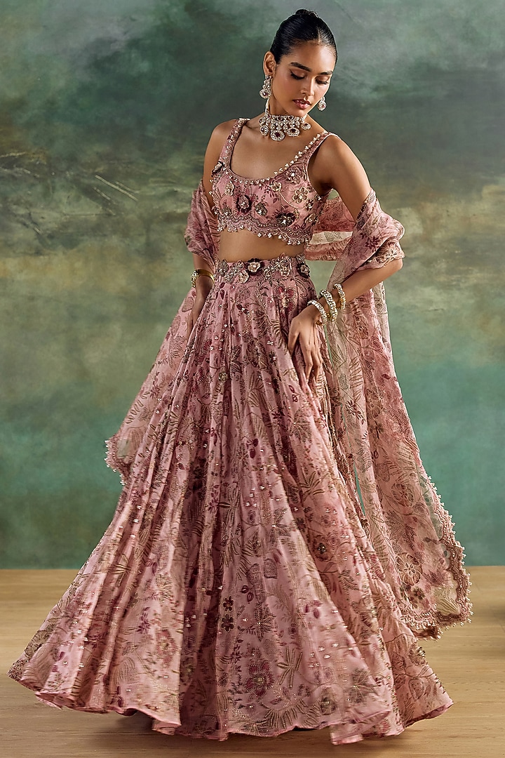 Petal Pink Silk Organza Printed Bridal Lehenga Set by Ridhima Bhasin at Pernia's Pop Up Shop