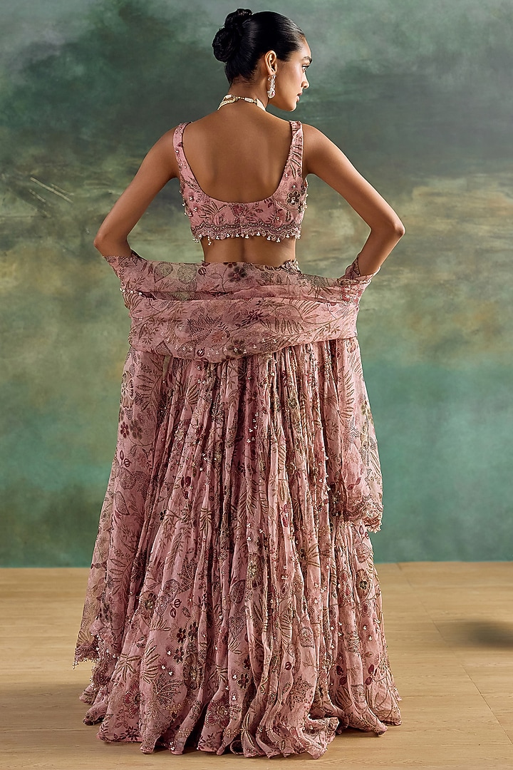 Petal Pink Silk Organza Printed Bridal Lehenga Set by Ridhima Bhasin at Pernia's Pop Up Shop