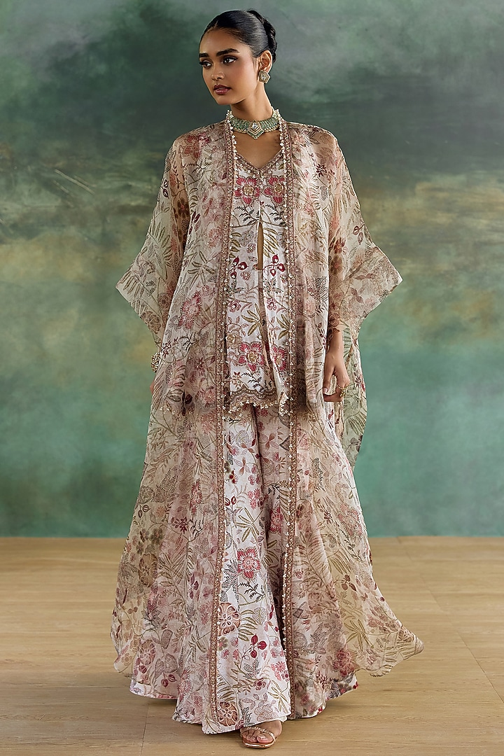 Ivory Organza Printed Wedding Sharara Set by Ridhima Bhasin at Pernia's Pop Up Shop