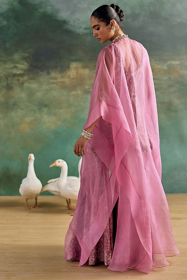 Petal Pink Organza Printed Bridal Sharara Set by Ridhima Bhasin at Pernia's Pop Up Shop