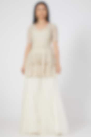 White Organza Embroidered Pallazo Set by Ridhima Bhasin at Pernia's Pop Up Shop