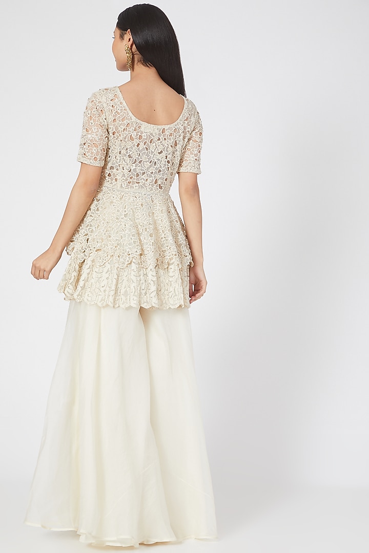 White Organza Embroidered Pallazo Set by Ridhima Bhasin at Pernia's Pop Up Shop