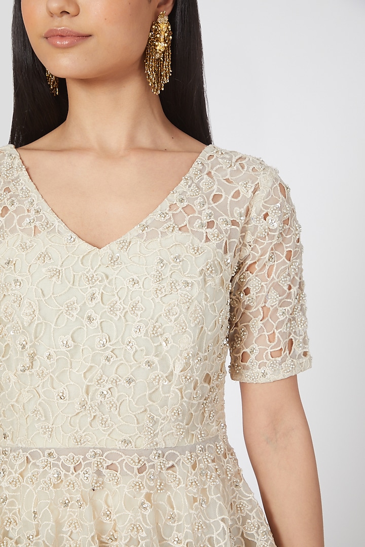 White Organza Embroidered Pallazo Set by Ridhima Bhasin at Pernia's Pop Up Shop