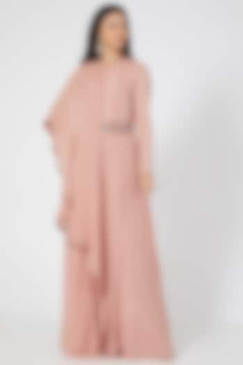 Blush Pink Embroidered Draped Jumpsuit by Ridhima Bhasin at Pernia's Pop Up Shop