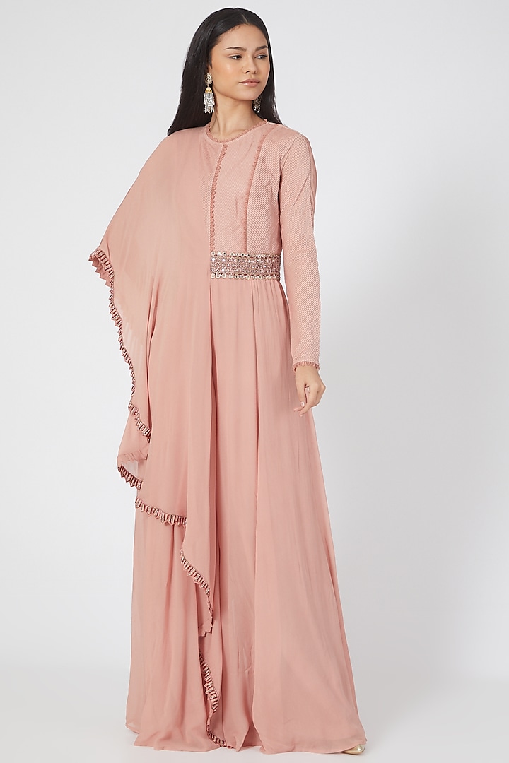 Blush Pink Embroidered Draped Jumpsuit by Ridhima Bhasin at Pernia's Pop Up Shop